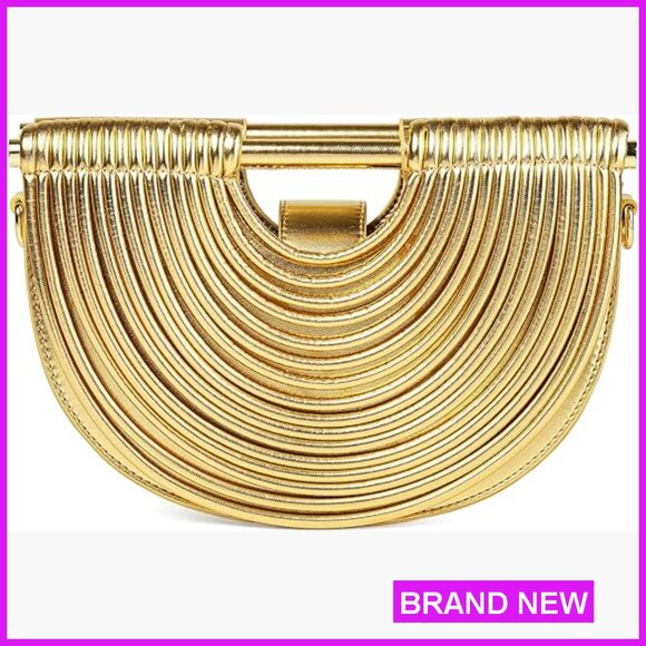 Gold Evening Clutch Crossbody Bag Top Handle Satchel PU Leather Elegant